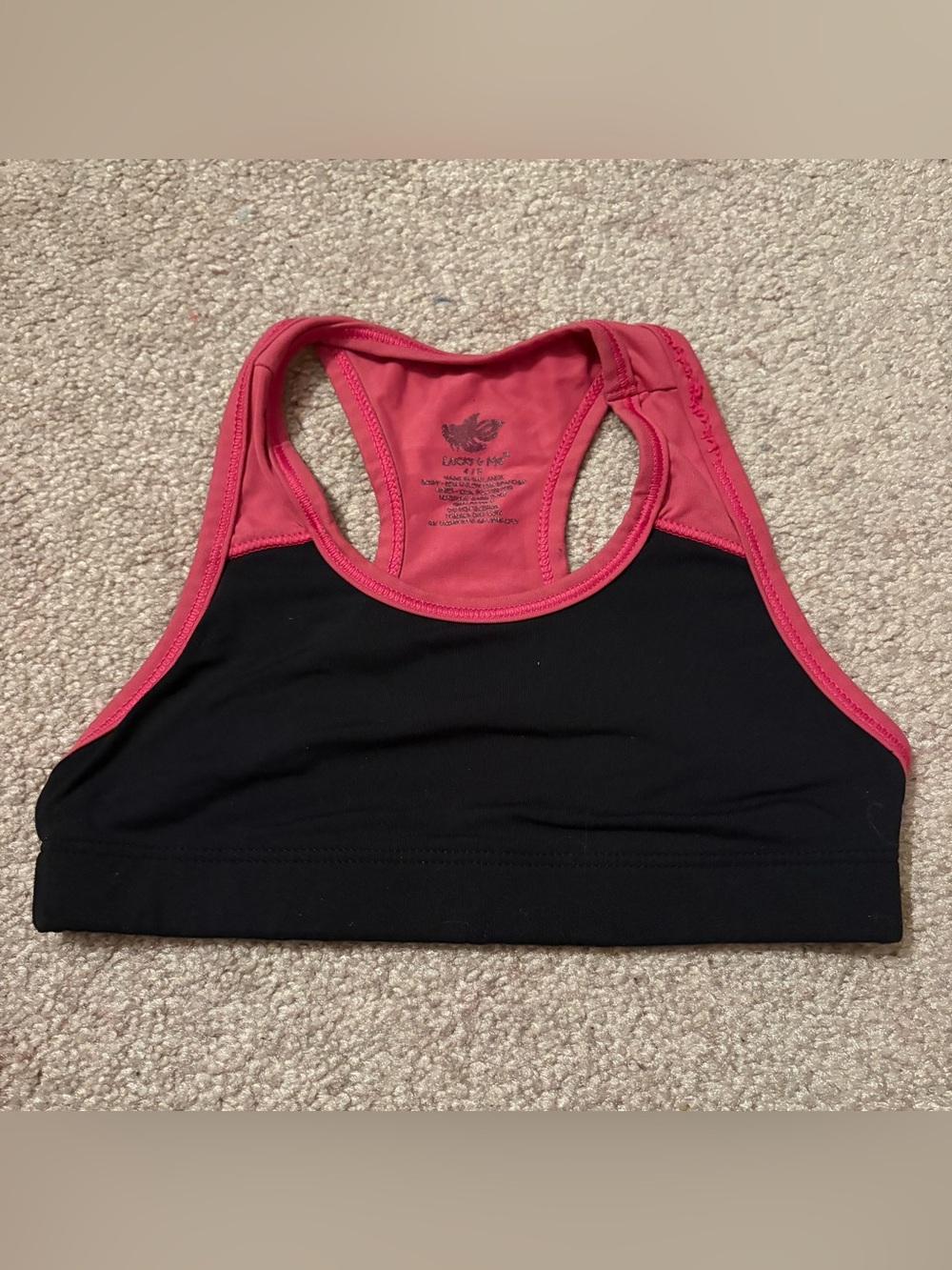 Girls Black and Pink Racerback Sports Bra - Brand Lucky & Me size 4/5